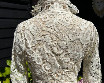 Antique Edwardian lace jacket hand worked ivory tape lace blouse bridal jacket bodice