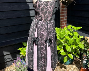 Vintage 1950s Black Lace Tulle Dress: Sleeveless Fit & Flare