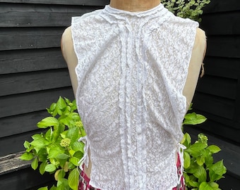 vintage white cotton lace modesty panel, dickie sleeveless blouse