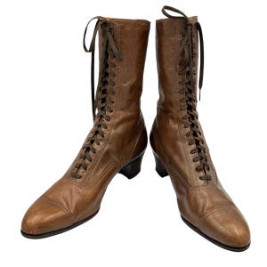 Edwardian brown leather lace up ankle boots size 6 re-heeled & re-soled