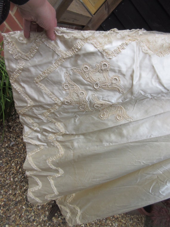 Antique Edwardian wedding cape long Cream satin w… - image 7