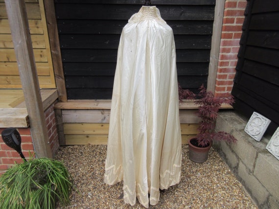 Antique Edwardian wedding cape long Cream satin w… - image 5