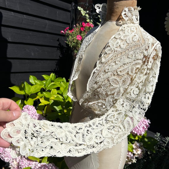 Antique Edwardian lace jacket hand worked ivory t… - image 6