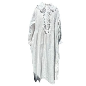 Victorian white cotton nightdress nightgown nightwear broderie anglaise trim & herringbone stitch