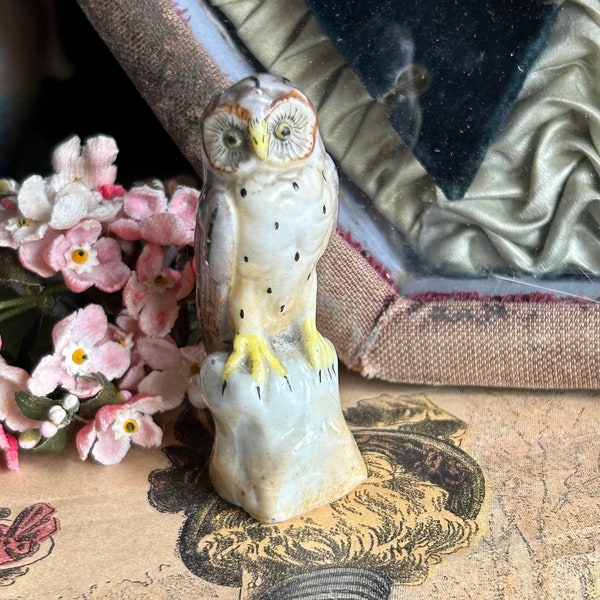 Antique porcelain owl fine hand painted 19th century porcelain owl 5cm tall
