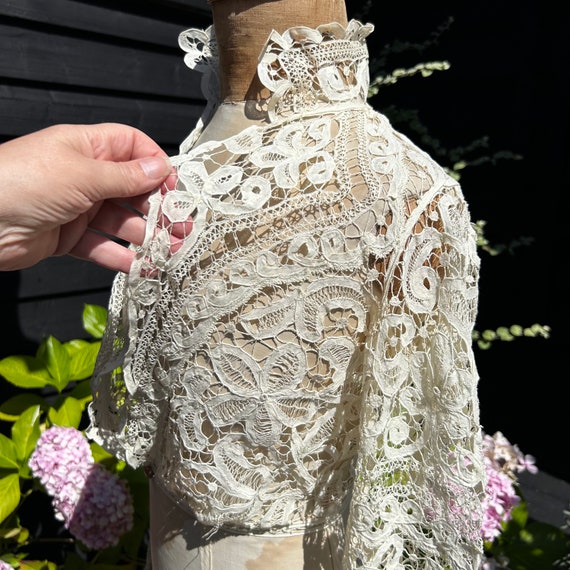 Antique Edwardian lace jacket hand worked ivory t… - image 3