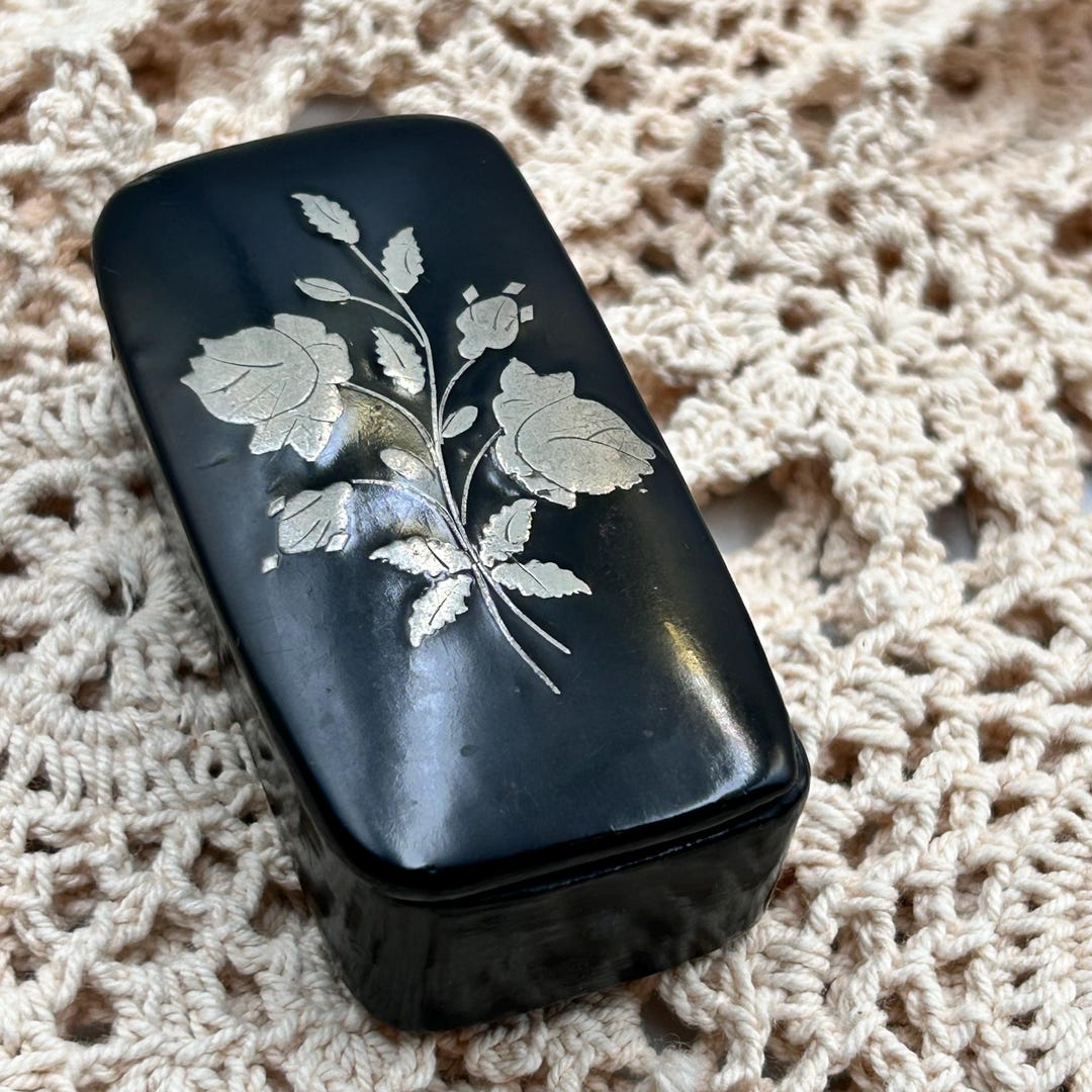 Vintage Paper Mache Snuff Box With Floral Inlay - Etsy