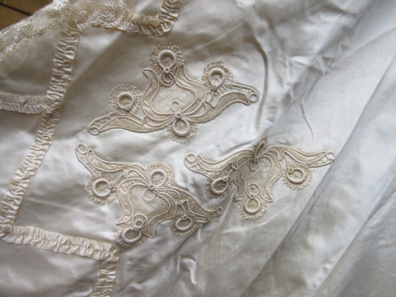 Antique Edwardian wedding cape long Cream satin w… - image 2