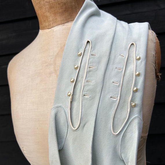 Vintage fine long pale blue kid leather opera glo… - image 7