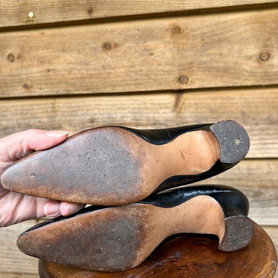 Antique Edwardian black leather shoes with black … - image 5