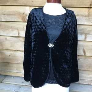 Vintage 1930s black velvet jacket with paste & filigree clasp and paste cuff buttons