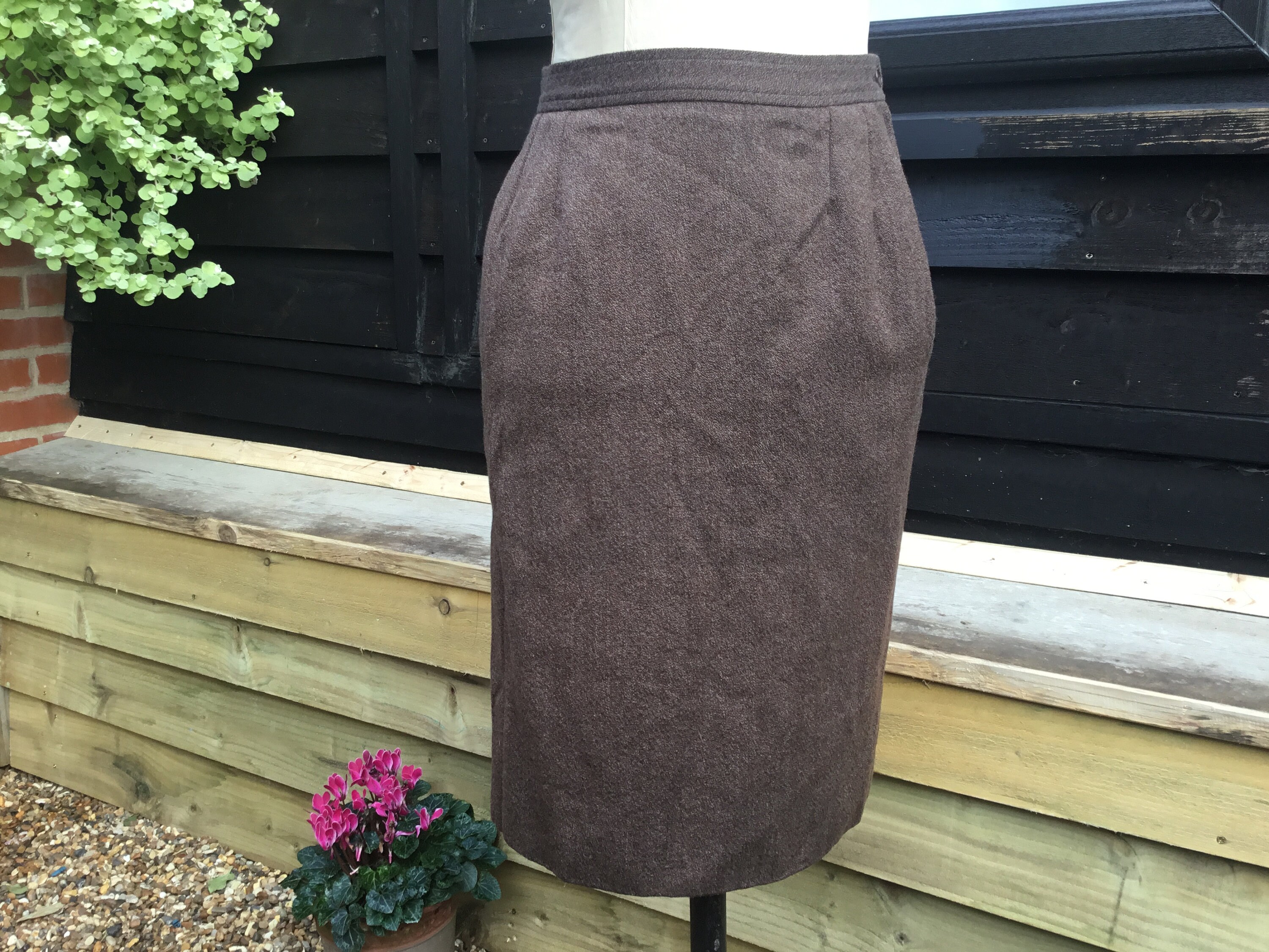 Image of Vintage Yves Saint Laurent Rive Gauche Brown Wool Skirt, Concealed Side Zip, Pockets Size