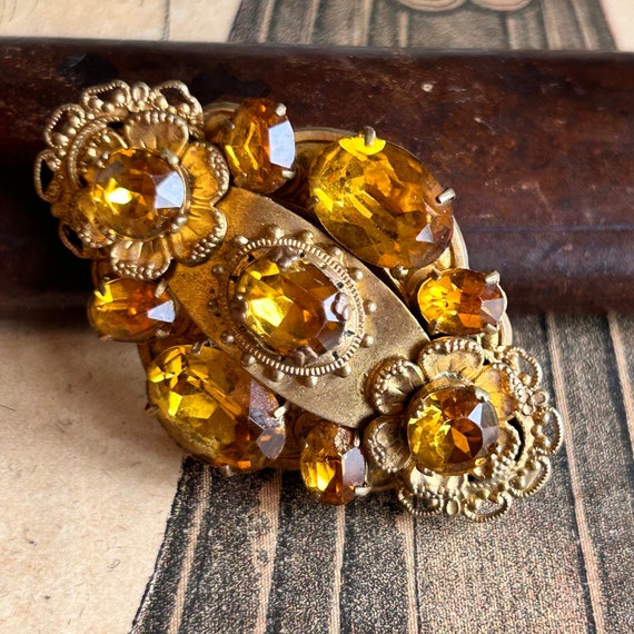 Antique Victorian brooch citrine paste brooch orn… - image 2