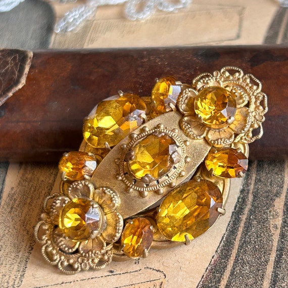 Antique Victorian brooch citrine paste brooch orn… - image 7