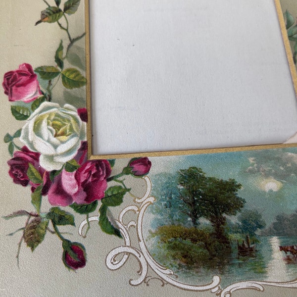 Antique Victorian rose decorated photo album page