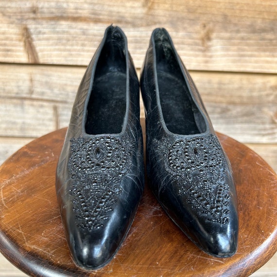 Antique Edwardian black leather shoes with black … - image 2