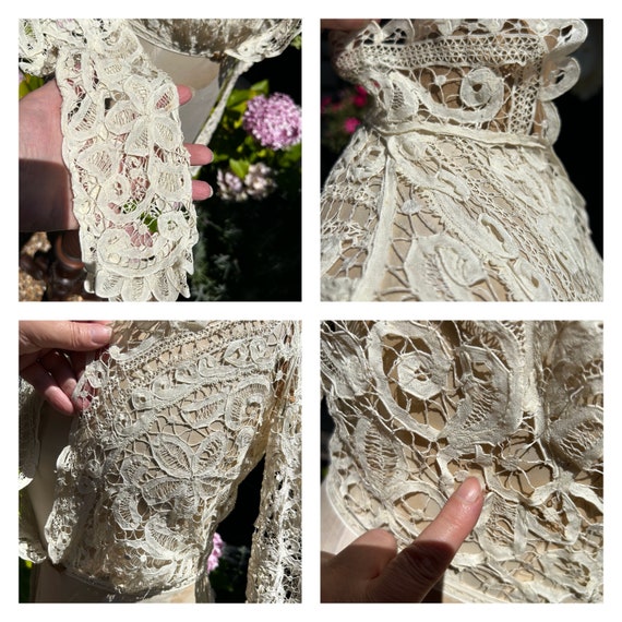 Antique Edwardian lace jacket hand worked ivory t… - image 9