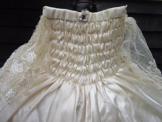 Antique Edwardian wedding cape long Cream satin w… - image 8