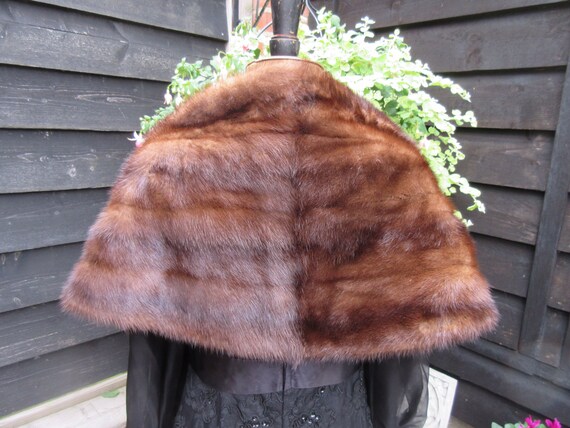 Vintage mink fur stole rich brown with scallop hem