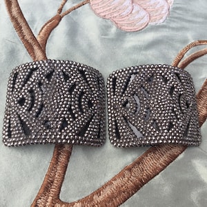 Antique French shoe buckles with individually mounted faceted cut steel rivets, buckles stamped L. W Paris