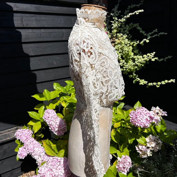 Antique Edwardian lace jacket hand worked ivory t… - image 5