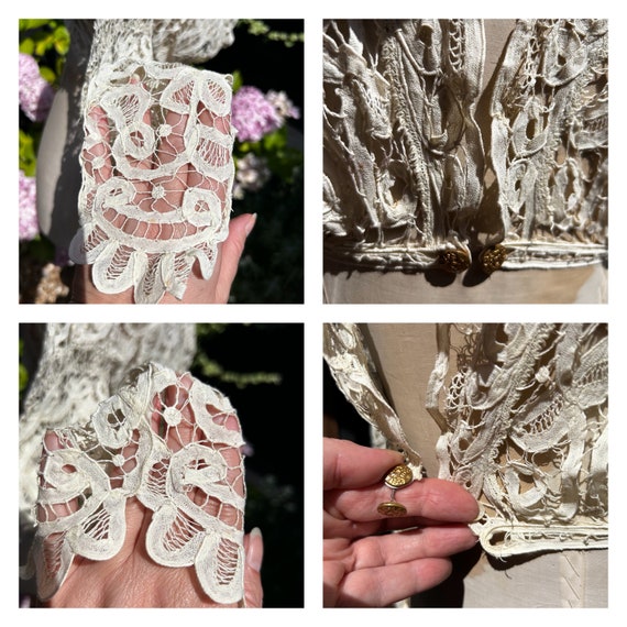 Antique Edwardian lace jacket hand worked ivory t… - image 10