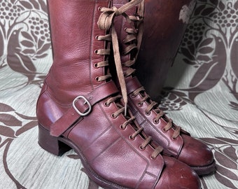 Vintage 1930’s chestnut brown leather lace up boots sports boots by Randalls