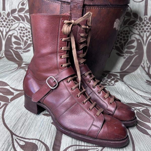 Vintage 1930’s chestnut brown leather lace up boots sports boots by Randalls
