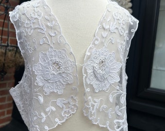 Vintage white embroidered tulle wedding waistcoat tulle waistcoat  flower appliqué’ small