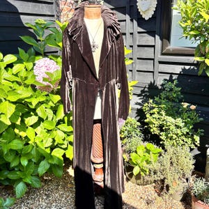 1930s long velvet coat dark brown with feature collar smocked sleeves into slim lower arm Peter jones label fully lined completely wearable