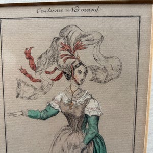 4 Antique french costume prints hand tinted fashion prints of Normand Georgian Victorian set of 4 framed