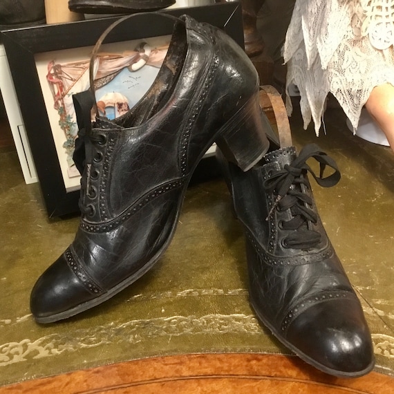 Antique Shoes Victorian Edwardian 1910s Ladies black … - Gem