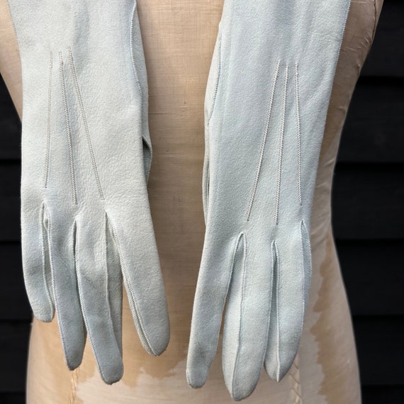 Vintage fine long pale blue kid leather opera glo… - image 2