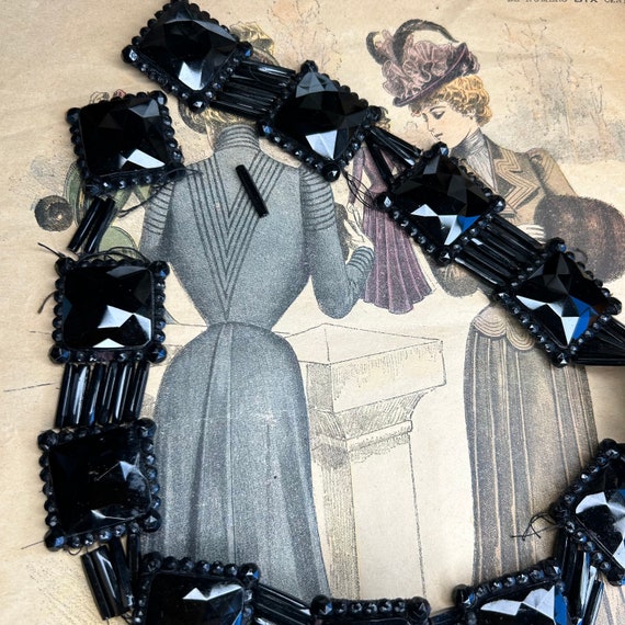 Antique black glass bead belt Victorian Edwardian… - image 5