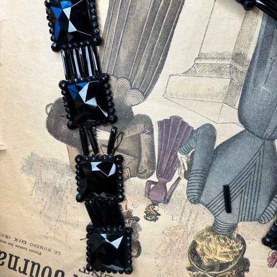 Antique black glass bead belt Victorian Edwardian… - image 6