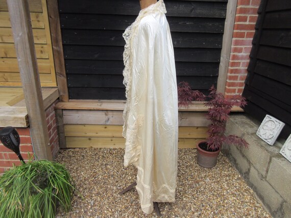 Antique Edwardian wedding cape long Cream satin w… - image 6