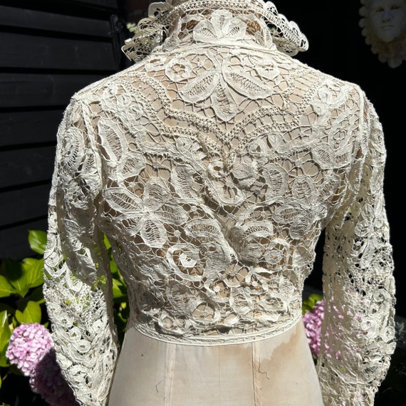 Antique Edwardian lace jacket hand worked ivory t… - image 1