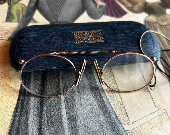 Antique Vintage Pince Nez Spectacles With Ear Wire Reading Glasses