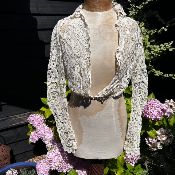 Antique Edwardian lace jacket hand worked ivory t… - image 7
