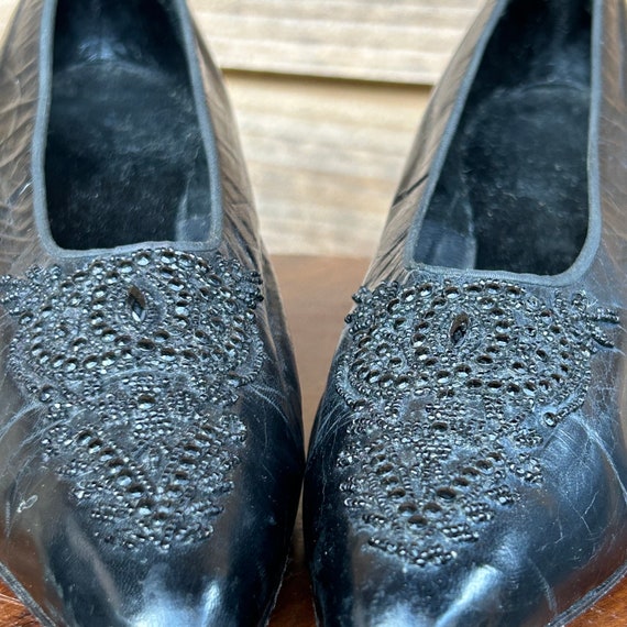 Antique Edwardian black leather shoes with black … - image 4