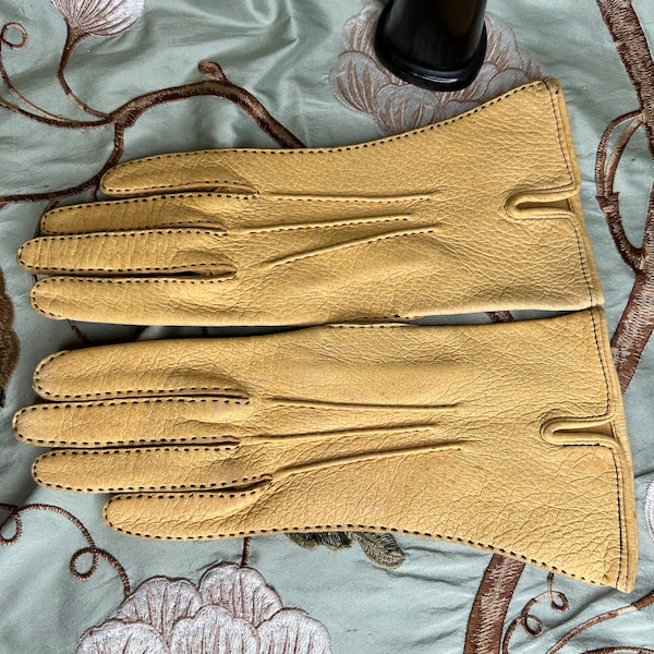 Gants vintage en cuir jaune cousus à la main surpiqués taille 6 1/4 gants en peau de porc