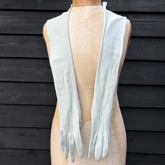 Vintage fine long pale blue kid leather opera glo… - image 6