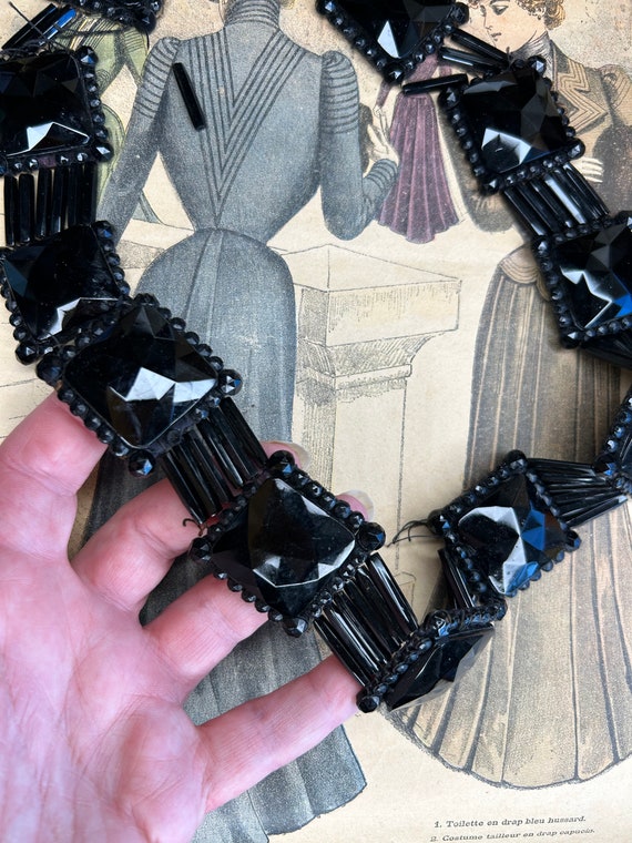 Antique black glass bead belt Victorian Edwardian… - image 9