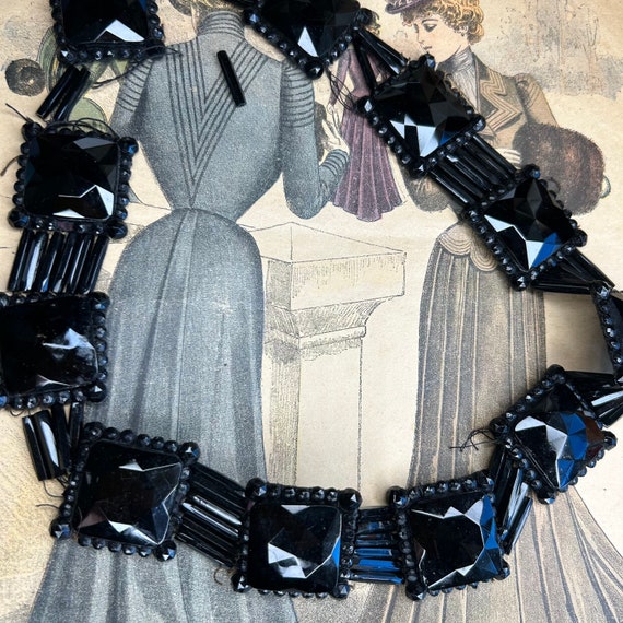 Antique black glass bead belt Victorian Edwardian… - image 1