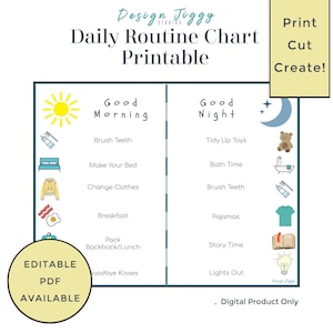 Morning and bedtime Routine Chart | Printable Chart |Editable | PDF | Editable | kids routine chart | Kids visual schedule