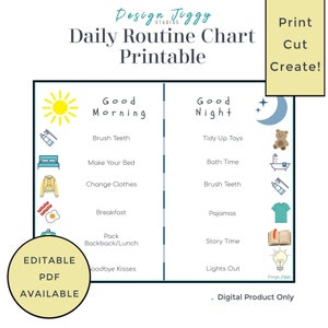 Morning and bedtime Routine Chart | Printable Chart |Editable | PDF | Editable | kids routine chart | Kids visual schedule