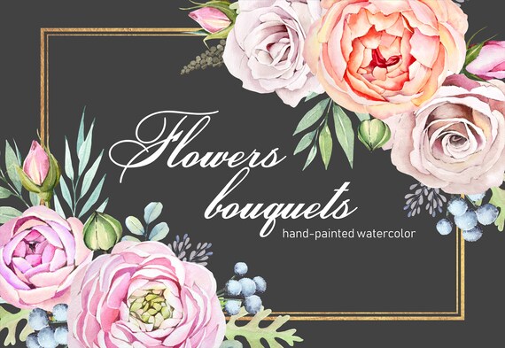 Watercolor Flower Clipart Frame Clipart Wedding Bouquets With Etsy