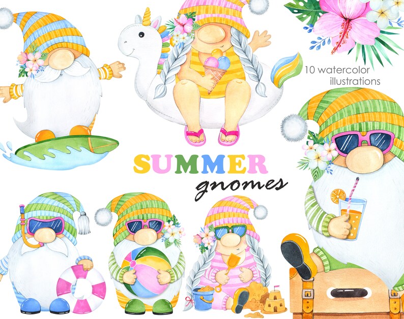 Download Gnome Png Summer Pool Clipart Cute Beach Gnomes Clipart Watercolor Summer Clipart Tropical Bouquet Clip Art Art Collectibles