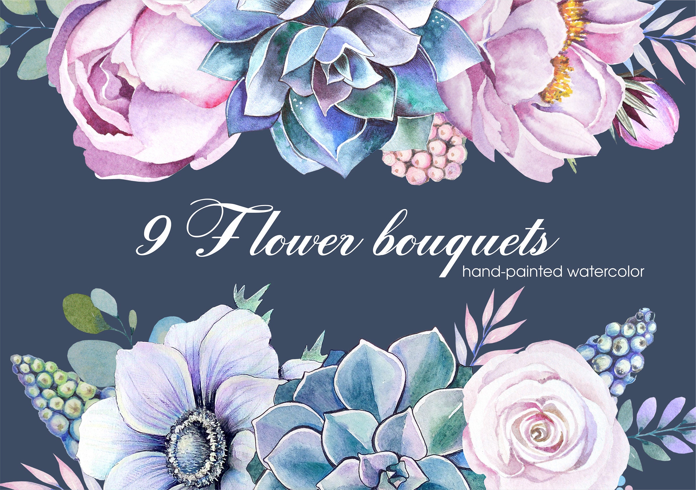 Flower bouquets. Watercolor Floral bouquets. Wedding. PNG | Etsy