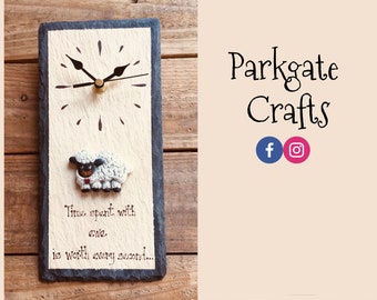 Time spent with ewe is worth every second - Hanging Sheep Slate Clock - Personalise your own!